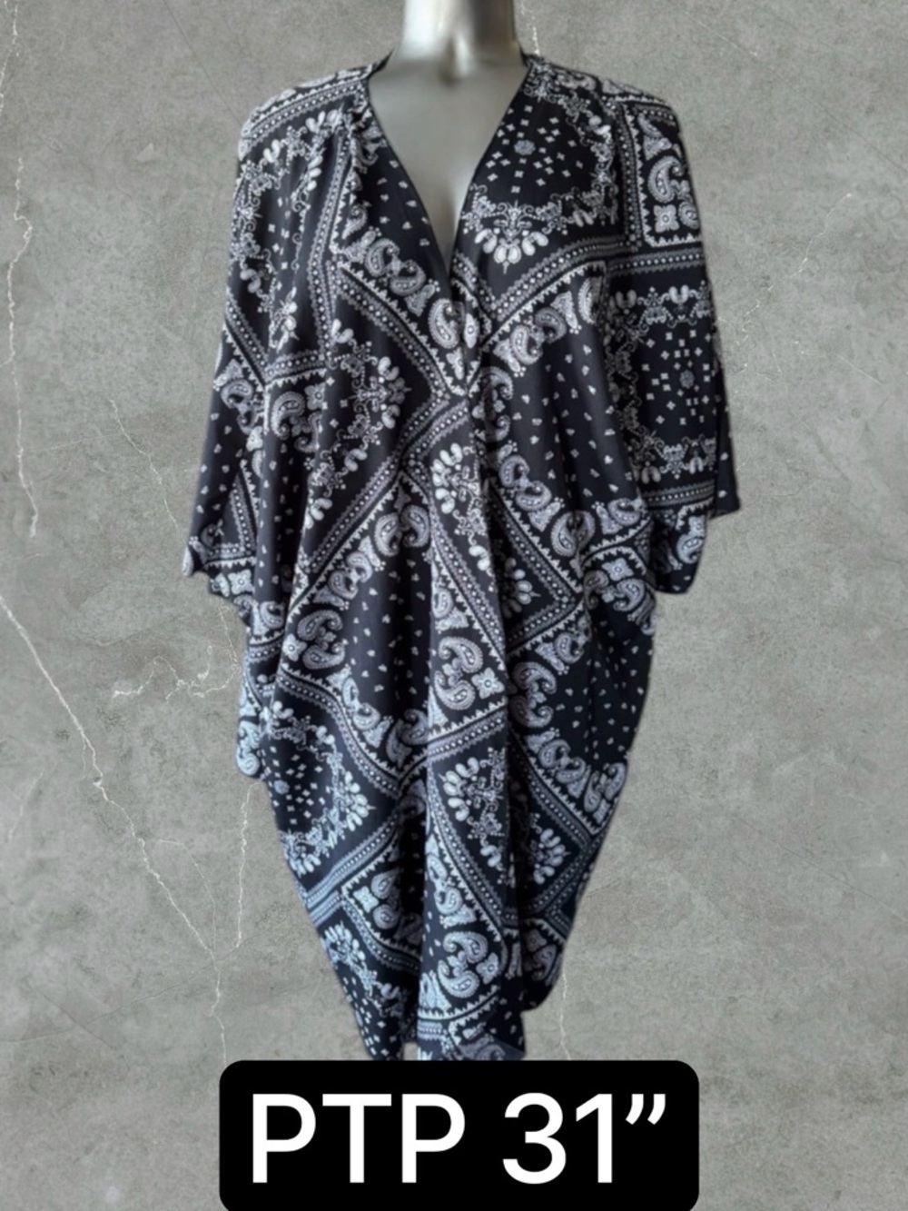 $10 Add-on | Black & White Bandana Print Kimono Swim Coverup